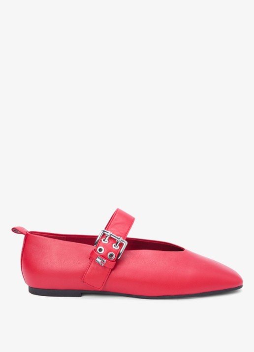 Tommy Hilfiger Ballerina van schapenleer - voorkant rood