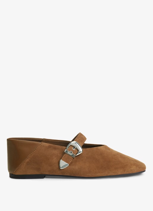 Tommy Hilfiger Ballerina van schapenleer - voorkant lichtbruin