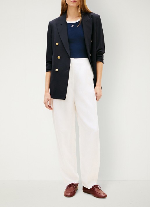 Tommy Hilfiger Barrel high waist pantalon in linnenblend - voorkant 2 wit