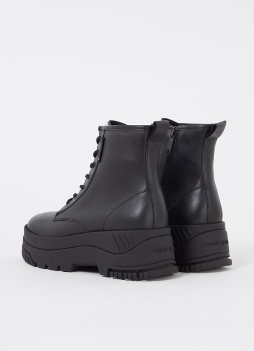 Tommy Hilfiger Biker boot van leer met plateauzool - achterkant 4 zwart