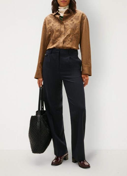 Tommy Hilfiger Blouse in linnenblend met borduring - voorkant 5 camel
