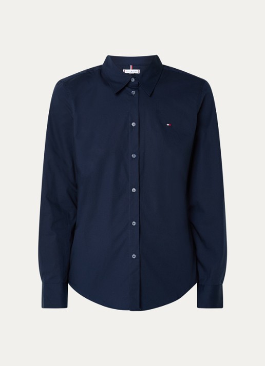 Tommy Hilfiger Blouse met logoborduring - voorkant 2 donkerblauw