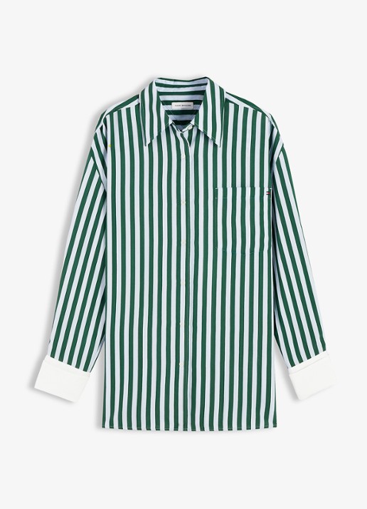 Tommy Hilfiger Blouse met streepdessin  - voorkant 4 groen