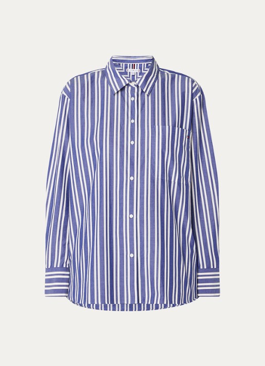 Tommy Hilfiger Blouse met streepprint en borstzak - voorkant 3 petrol
