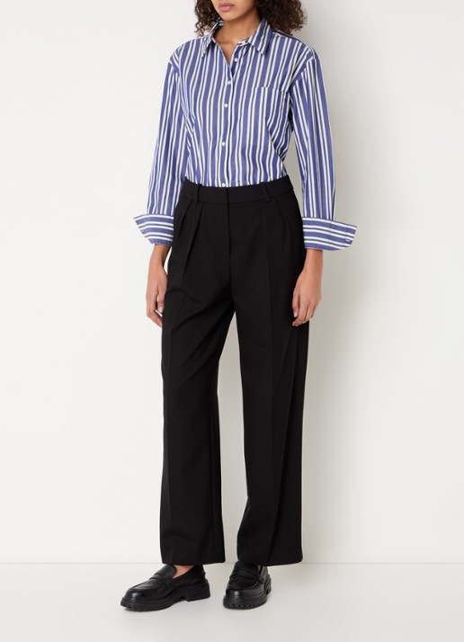 Tommy Hilfiger Blouse met streepprint en borstzak - voorkant 4 petrol