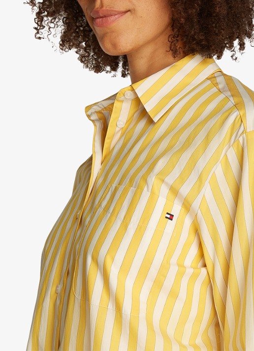 Tommy Hilfiger Blouse met streepprint en borstzak - detail 3 citroengeel