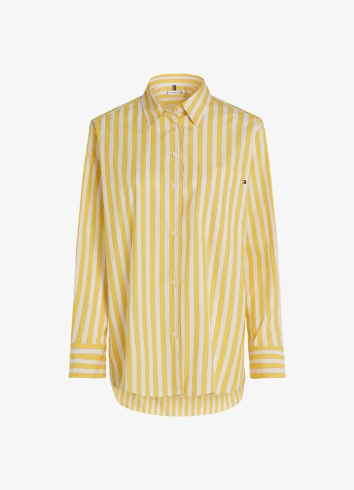 Tommy Hilfiger Blouse met streepprint en borstzak - voorkant 4 citroengeel