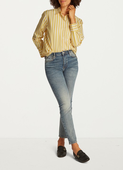 Tommy Hilfiger Blouse met streepprint en borstzak - voorkant 5 citroengeel