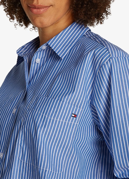 Tommy Hilfiger Blouse met streepprint en borstzak - detail 4 blauw