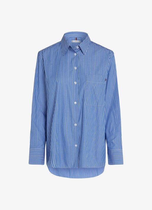 Tommy Hilfiger Blouse met streepprint en borstzak - voorkant blauw