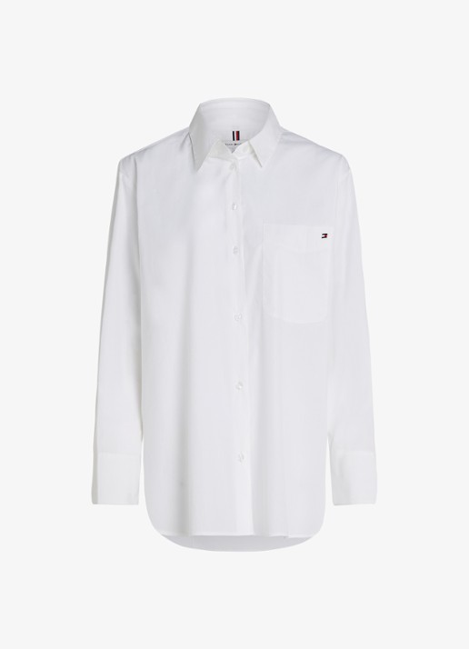 Tommy Hilfiger Blouse met streepprint en borstzak - voorkant 2 wit