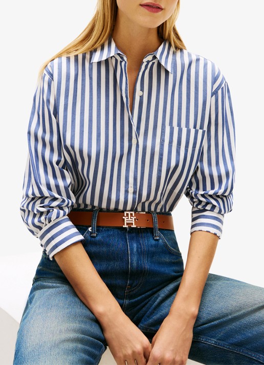 Tommy Hilfiger Blouse met streepprint en borstzak - detail 5 lichtblauw