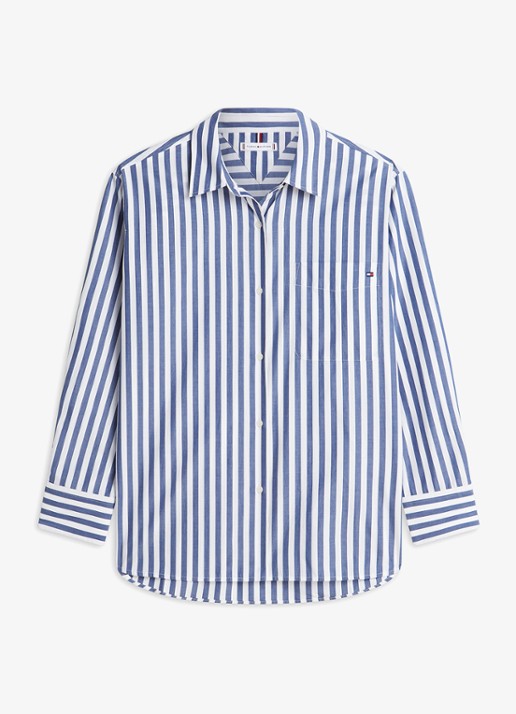 Tommy Hilfiger Blouse met streepprint en borstzak - voorkant 2 lichtblauw