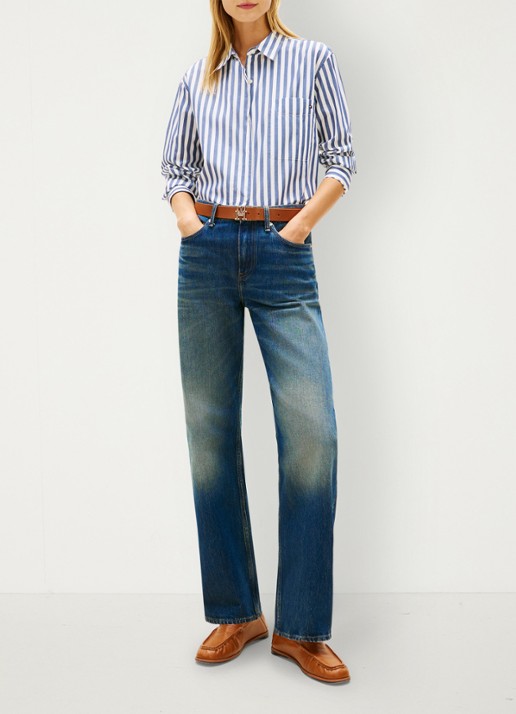 Tommy Hilfiger Blouse met streepprint en borstzak - voorkant 3 lichtblauw