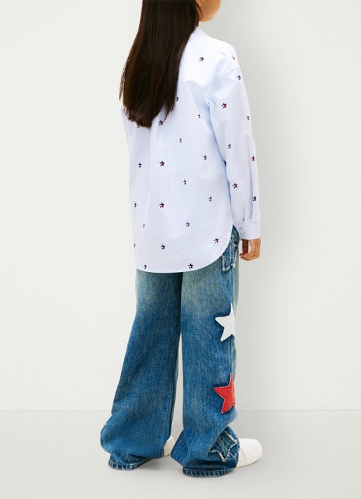 Tommy Hilfiger Blouse met streepprint en borstzak - achterkant 3 lichtblauw