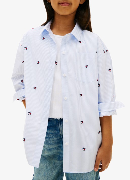 Tommy Hilfiger Blouse met streepprint en borstzak - detail 4 lichtblauw