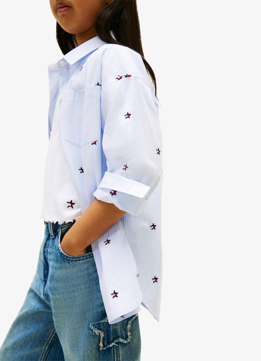 Tommy Hilfiger Blouse met streepprint en borstzak - detail 5 lichtblauw