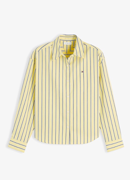 Tommy Hilfiger Blouse met streepprint en logo - voorkant geel