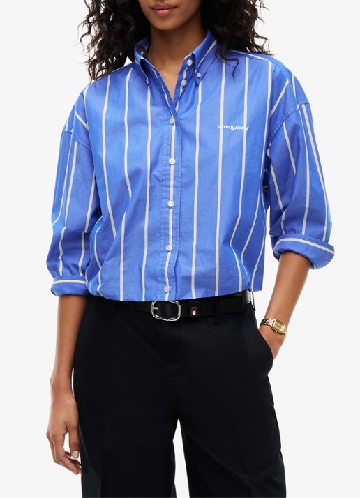 Tommy Hilfiger Blouse met streepprint en logoborduring - detail blauw