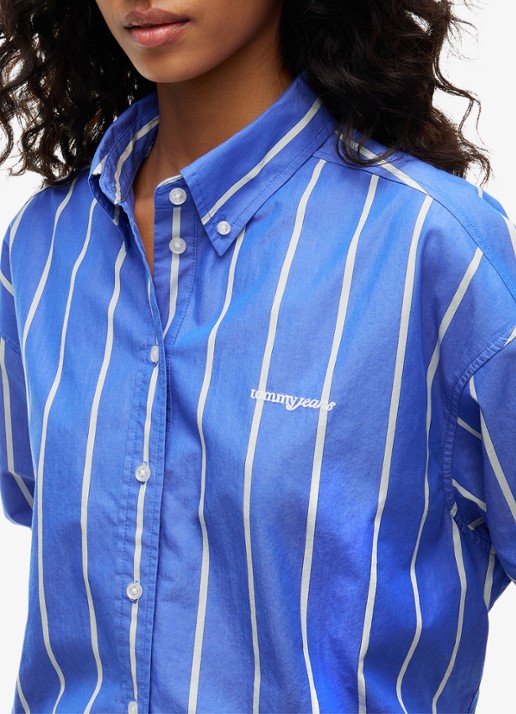 Tommy Hilfiger Blouse met streepprint en logoborduring - detail 2 blauw