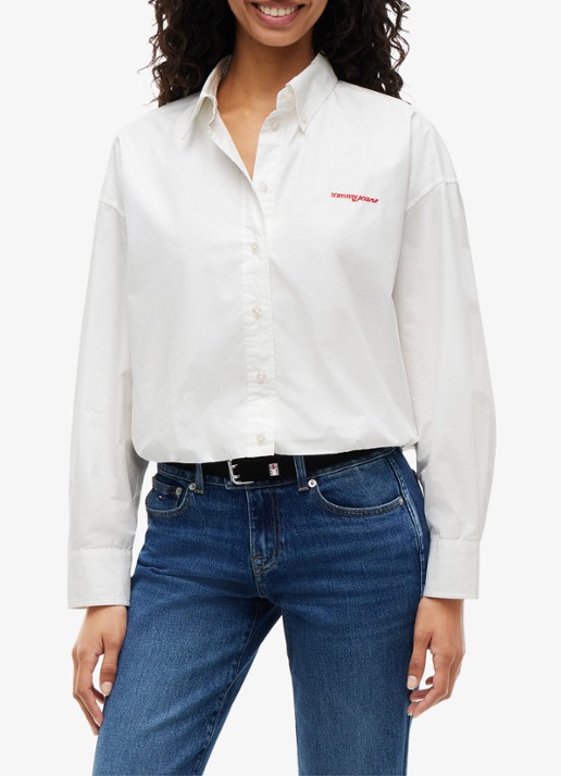 Tommy Hilfiger Blouse met streepprint en logoborduring - detail gebroken wit