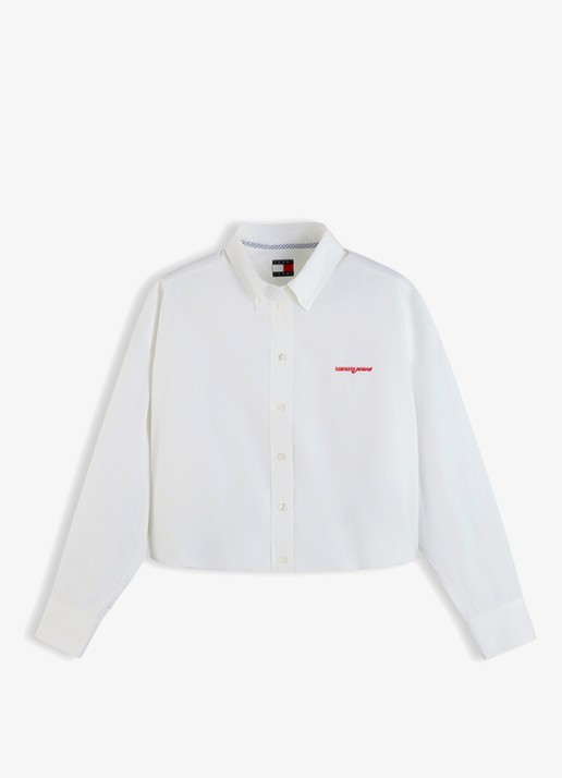 Tommy Hilfiger Blouse met streepprint en logoborduring - voorkant 3 gebroken wit