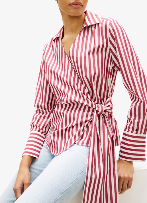 Tommy Hilfiger Blouse met streepprint - detail 2 rood