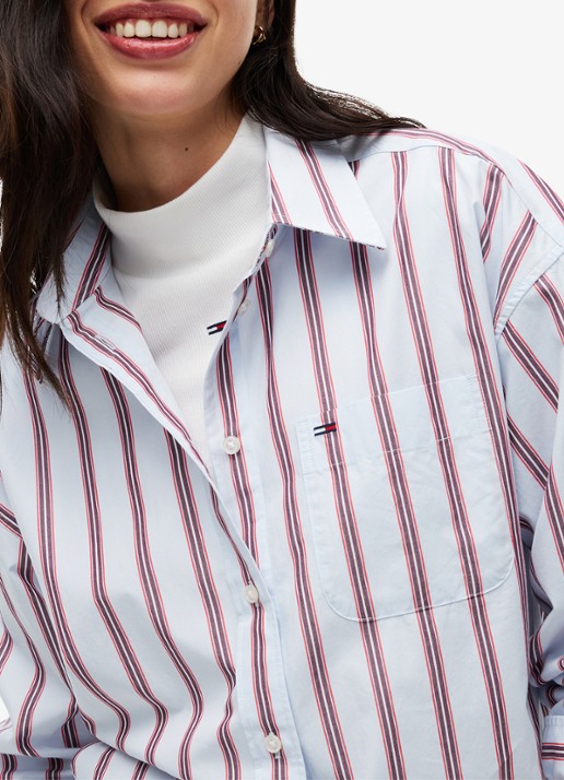 Tommy Hilfiger Blouse met streepprint - detail 4 lichtblauw