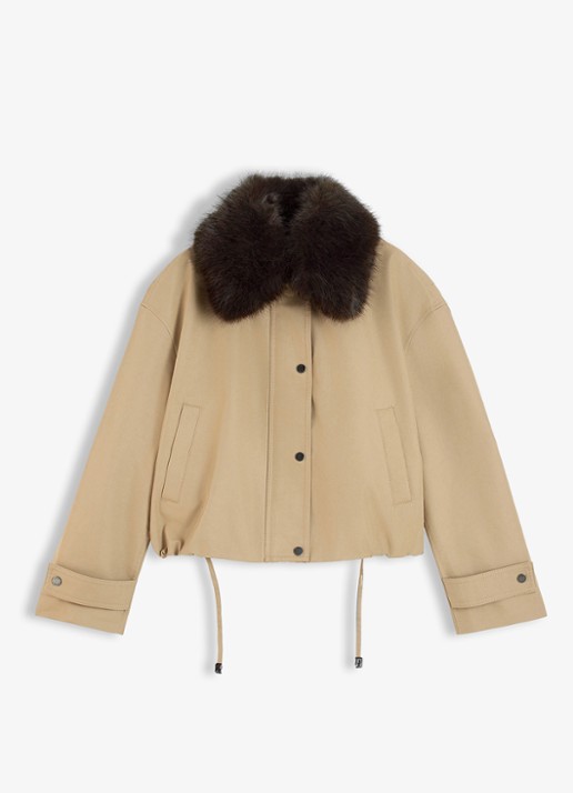 Tommy Hilfiger Bomberjack met afneembare kraag - voorkant camel
