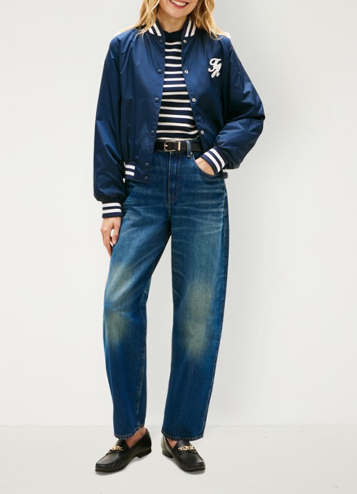 Tommy Hilfiger Bomberjack met logoborduring en backprint - voorkant 5 donkerblauw