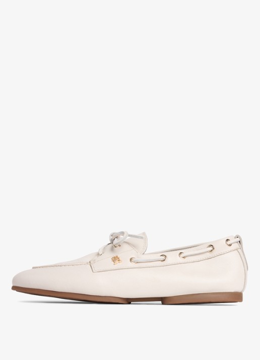Tommy Hilfiger Bootschoen van leer met logo - voorkant 2 beige
