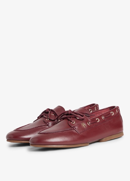 Tommy Hilfiger Bootschoen van leer met logo - voorkant 2 rood