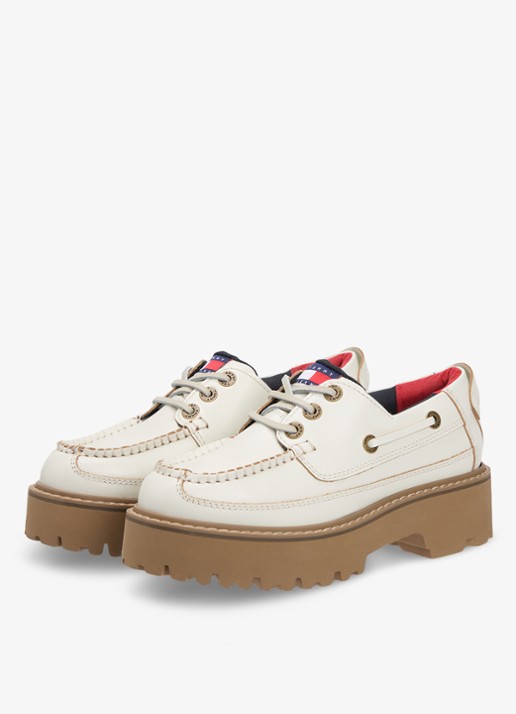 Tommy Hilfiger Bootschoen van leer - voorkant 4 ivoor