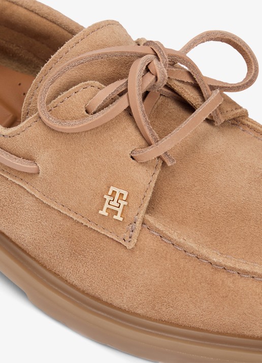 Tommy Hilfiger Bootschoen van suède met logo - detail 6 lichtbruin