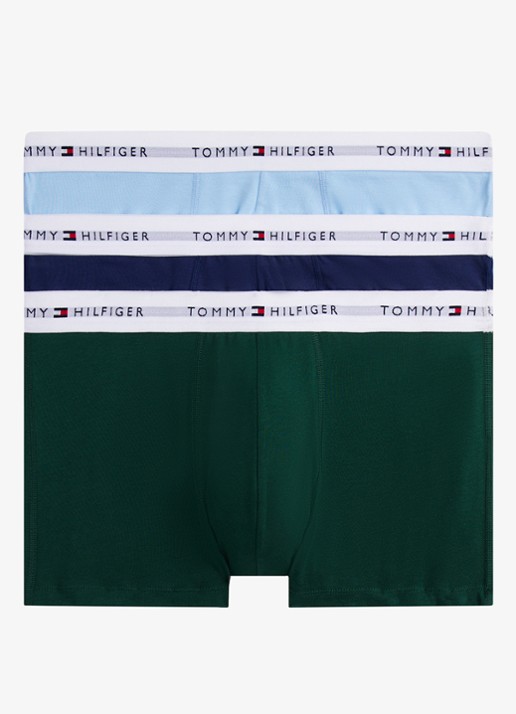 Tommy Hilfiger Boxershorts met logoband in 3-pack    - voorkant 5 orn grn/prp nvy/vess blu-0r9 / groen