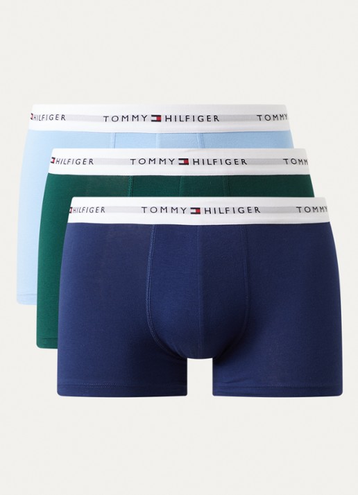 Tommy Hilfiger Boxershorts met logoband in 3-pack    - voorkant 7 orn grn/prp nvy/vess blu-0r9 / groen