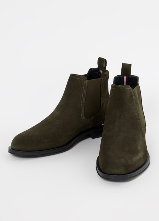 Tommy Hilfiger Chelsea boot van suède - detail 2 bronsgroen