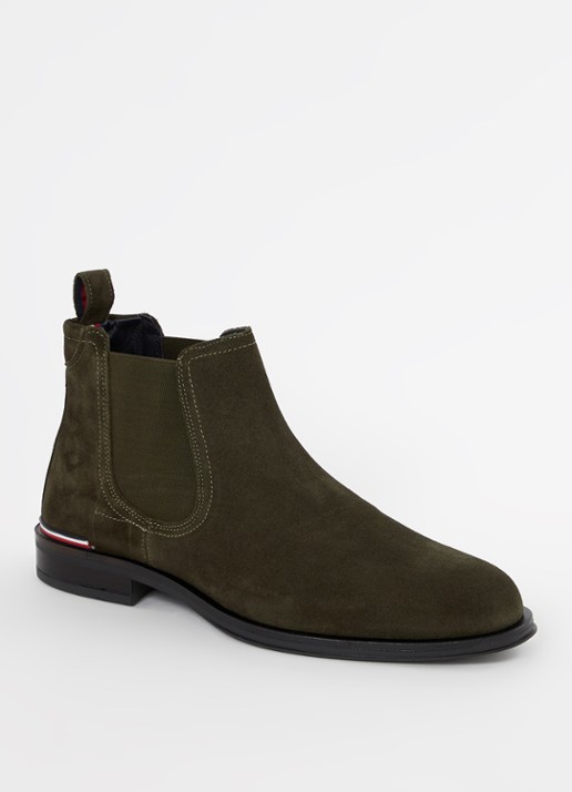 Tommy Hilfiger Chelsea boot van suède - voorkant bronsgroen
