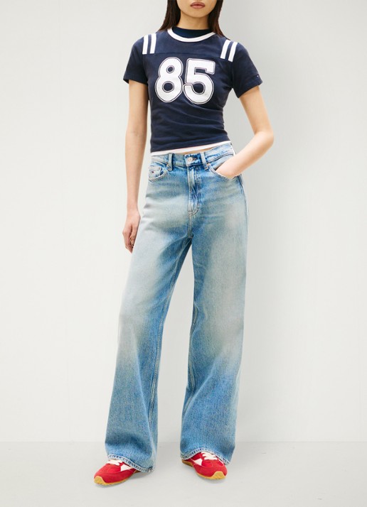 Tommy Hilfiger Claire high waist wide leg jeans met medium wassing  - voorkant 2 donkerblauw