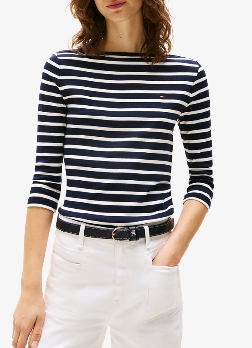 Tommy Hilfiger Cody longsleeve met logoborduring - detail 6 donkerblauw/gebroken wit