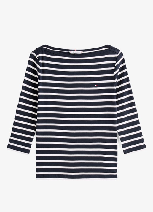 Tommy Hilfiger Cody longsleeve met logoborduring - voorkant 5 donkerblauw/gebroken wit