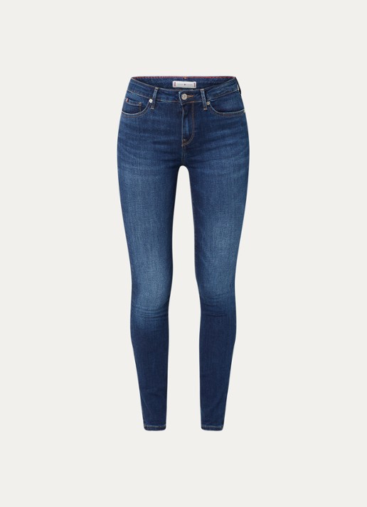 Tommy Hilfiger Como mid waist skinny jeans met donkere wassing - voorkant indigo