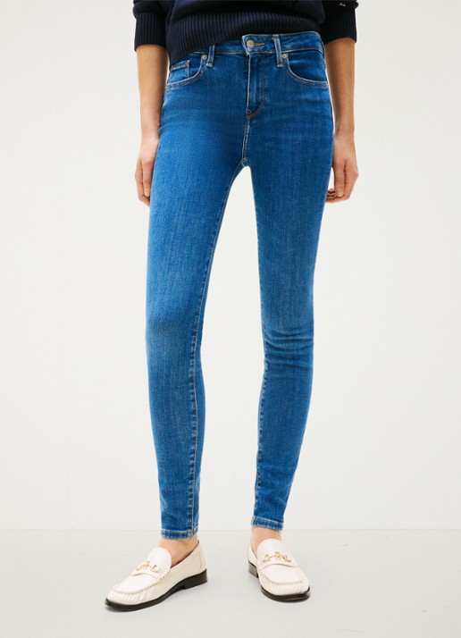 Tommy Hilfiger Como mid waist skinny jeans met medium wassing - detail 3 indigo
