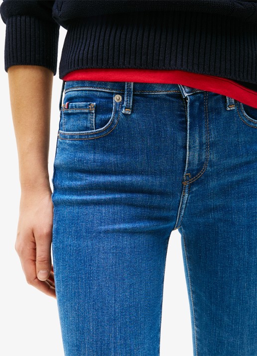 Tommy Hilfiger Como mid waist skinny jeans met medium wassing - detail 4 indigo