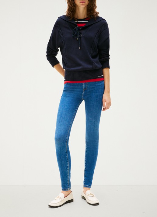 Tommy Hilfiger Como mid waist skinny jeans met medium wassing - voorkant 7 indigo
