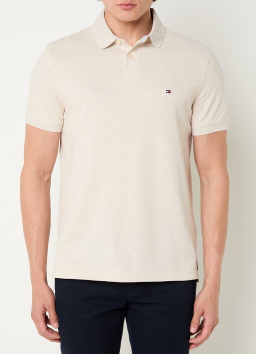 Tommy Hilfiger Core regular fit polo van piqué katoen met logoborduring - detail 2 heathered oatmilk-hcx / beige
