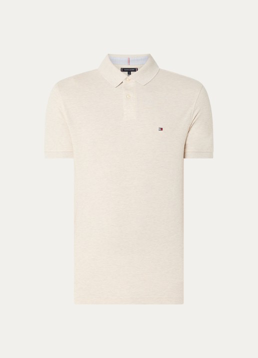 Tommy Hilfiger Core regular fit polo van piqué katoen met logoborduring - voorkant 3 heathered oatmilk-hcx / beige