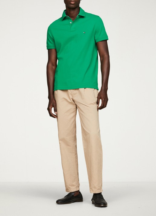 Tommy Hilfiger Core regular fit polo van piqué katoen met logoborduring - voorkant 5 olympic green-l4b / groen
