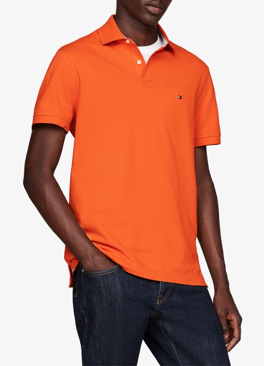 Tommy Hilfiger Core regular fit polo van piqué katoen met logoborduring - detail 4 bonfire orange-sfq / oranje