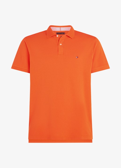 Tommy Hilfiger Core regular fit polo van piqué katoen met logoborduring - voorkant 8 bonfire orange-sfq / oranje